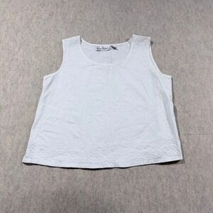 Sacred Threads Tank‎ Top Wmn M/L White Cotton Boho Embroidered Floral Sleeveless
